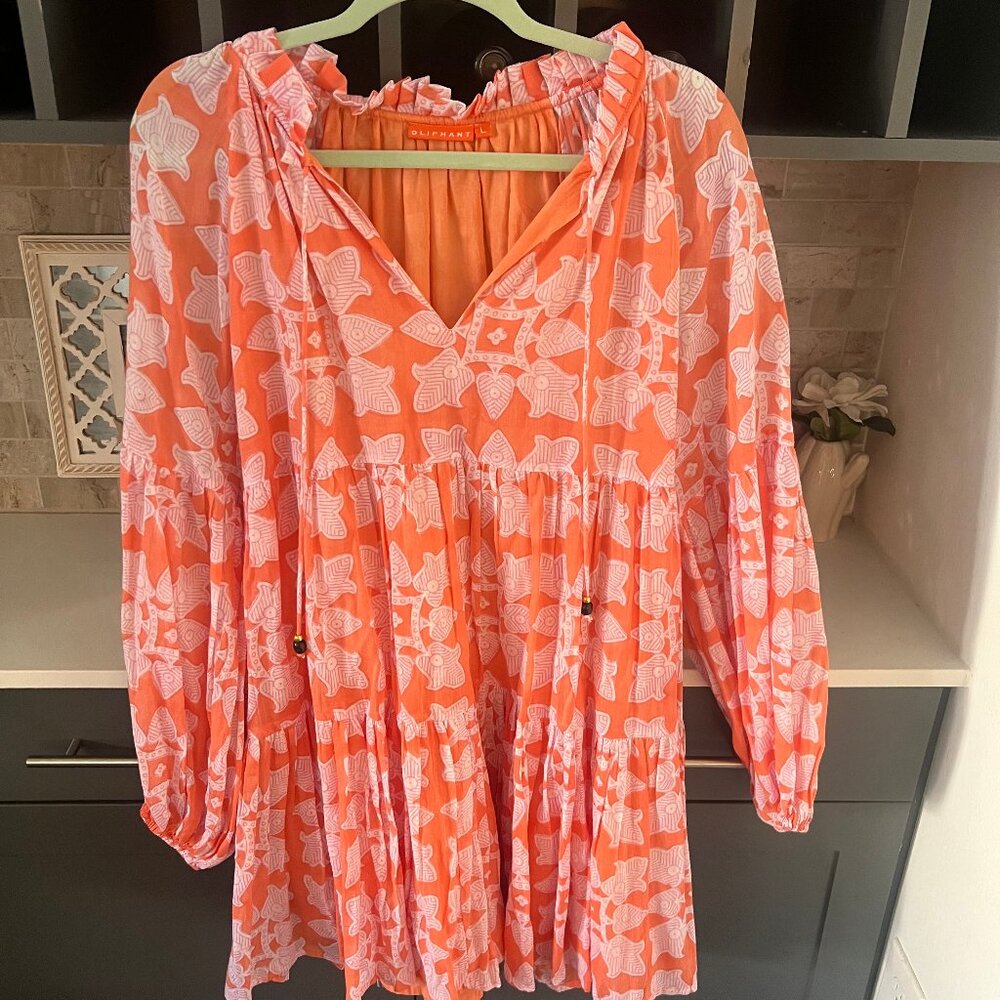 Oliphant Orange and Pink Balloon Sleeved Mini Dress Size L